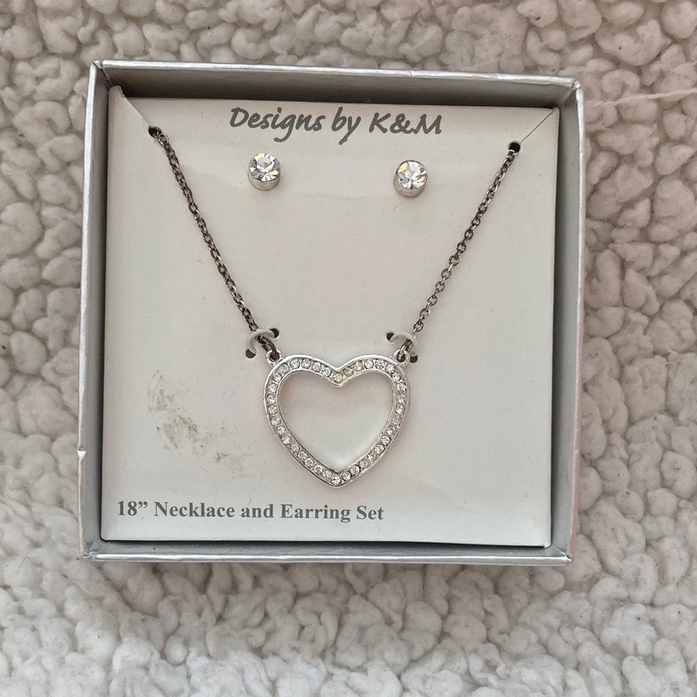 Silver Heart Necklace and Earring Set
